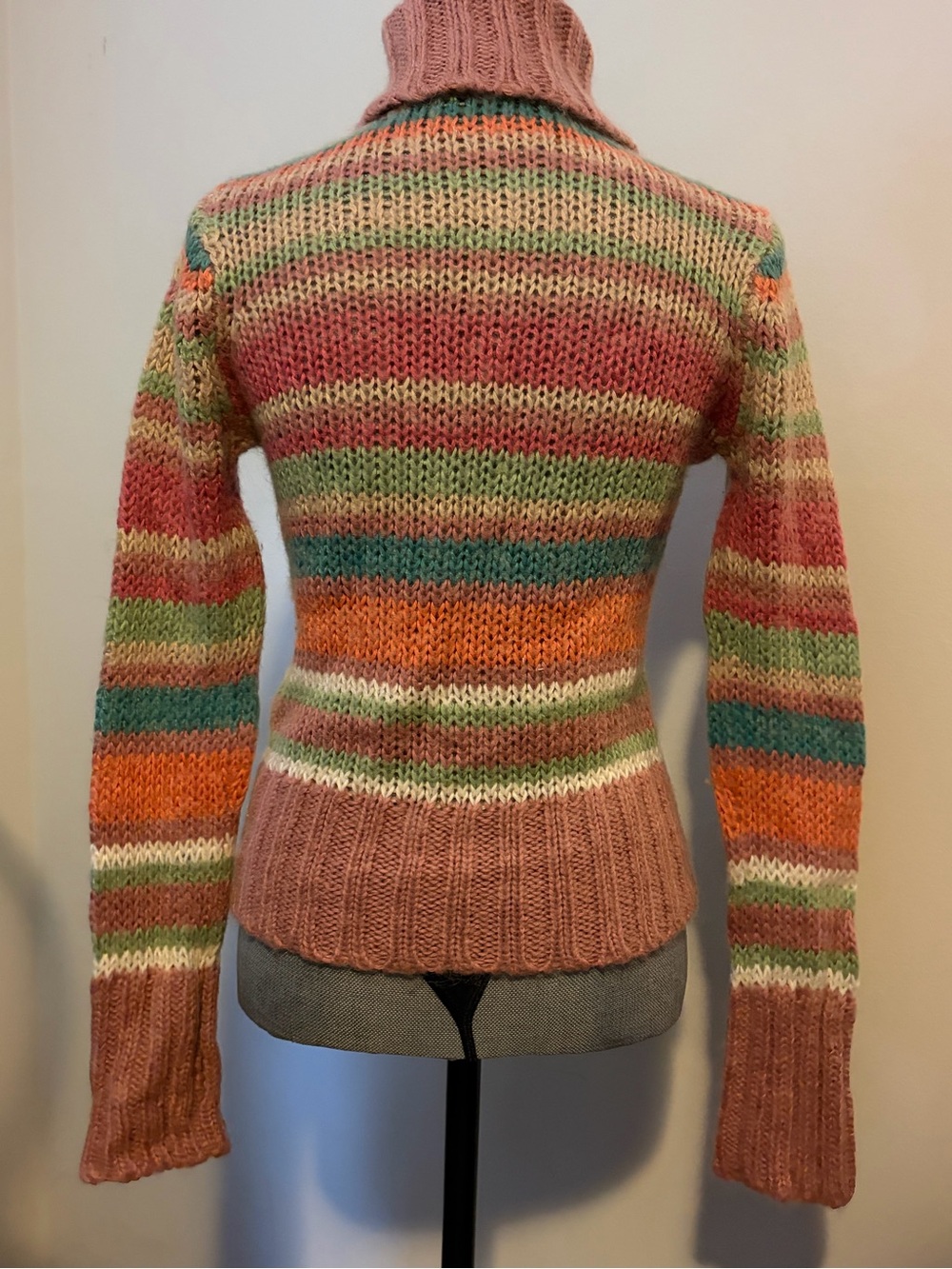 Rainbow Striped Turtleneck Crop Sweater Pastel French Euro Vintage - Picture 3 of 7